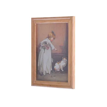 1pcs Dervos Rėmo Mergaitė Ir Katinas Sienų Tapyba-Freskos Miniatiūriniai Lėlių 1:12 Klasikinis Žaislai, Lėlių Nuotraukos Apdaila