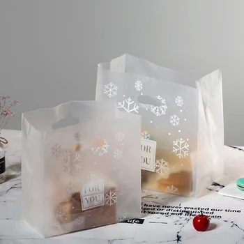 50Pcs/Daug Kalėdinių Dovanų Maišeliai Plastikiniai Boutique Pirkinių Maišeliai Dovanų Paketas Krepšys Kalėdų Prekių Rankena Snaigės Pateikti Naujas