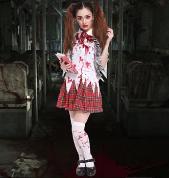 Moteriški Helovinas Kruvinas Moksleivė Kostiumas Seksualus Zombie Mokyklos Mergaitė Grupė Kostiumų Suaugusiems