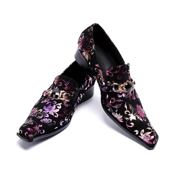 Akamatsu gėlių elegantiška prom batai vyrų oda verslo darbo mokasīni slydimui dėl partijų vestuvių oksfordo aksomo spausdinti vasaros butai