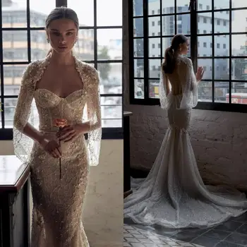 2020 Vestuvių Suknelės su Striuke, Brangioji Nėrinių Aplikacijos Duobute Vestuvių Chalatai Seksualus Backless Valymo Traukinio Undinė Vestuvių Suknelė