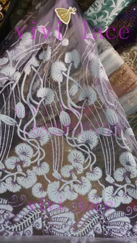 HLS1004 2 pusėje gėlių 5yards balta, violetinė cukraus klijuojami blizgučiai rožinė neto tiulio tinklelio, nėrinių audinys, pjovimas / vakarinę suknelę/etapas