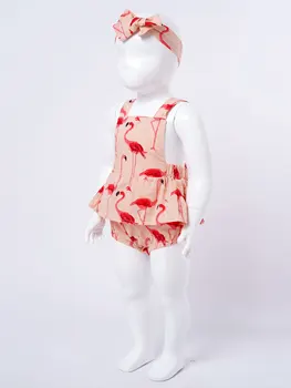 Oyolan Vasaros 0-24M Naujagimiui Merginos Apynasrio Romper Backless Flamingo Modelis Sunsuit Jumpsuits Su Lankelis 2vnt Drabužiai
