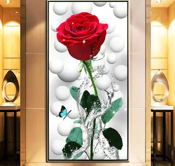 Rose diamond tapybos kvadratiniu gėlių diamond dot padengti vestuvių dekoro kalnų krištolas įklijuoti sienos menas 
