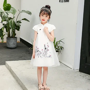 Siuvinėjimo Spausdinti WEIXINBUY Suknelė Bamblys Baby Vaikų Mergaičių Mielas Drabužių Kinijos Stilius Derliaus Cheongsam Suknelės Qipao vaikiški Drabužiai