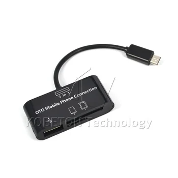 3 in 1 OTG SDHC/SD/TF Kortelių Skaitytuvas Micro USB HUB Kabelis Adapteris, skirtas 