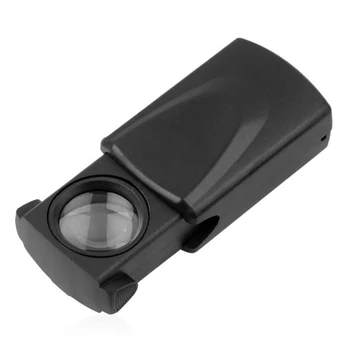 1Pcs 30x21mm Sulankstomas Loupe Traukti Tipo Papuošalai Mini Black Mikroskopu Papuošalai didinamasis stiklas Su LED Šviesos Aukštos Kokybės