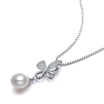 [MeiBaPJ]4A cirkonis bowknot mados pakabukas natūralių Gėlavandenių Perlų karoliai pakabukas moterų Nekilnojamojo 925 sterlingas sidabro papuošalai