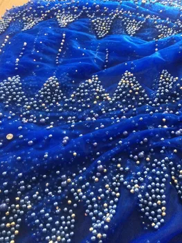 Puošnios siuvinėjimo tiulio tinklelio, nėrinių audinys su aukštos kokybės LJY-4201 royal blue šalis suknelė
