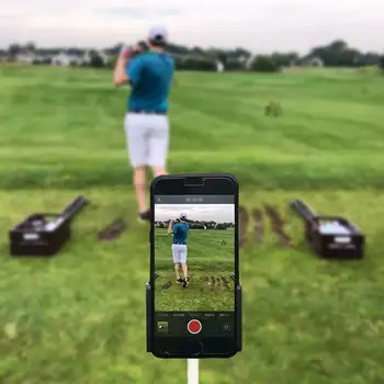 Golfo swing, diktofonas, pasukti mobiliojo telefono laikiklis, golfo praktikos stovo, naudojami siekiant suderinti golfo klubas pagalbinės mokymo priedai