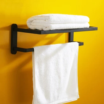 Vidric Juodas kvadratas aukštos kokybės vonios rankšluostį stovas prie sienos tvirtinamas vonios kambarys Dvigubo sluoksnio Tinkamumo toalheiro