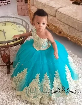 Naujas Aukštos Kokybės Merginos Gimtadienio Suknelė su Applque Nėriniai, Uždusęs Tiulio Baby Kūdikio Mergina Gimimo diena Dress Vestidos