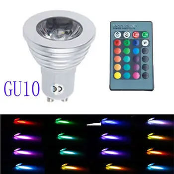 10VNT Energijos saving16 Pakeisti Spalva lemputė GU10 3w RGB LED lemputės, šviesos, spalvų kaita, infraraudonųjų spindulių nuotolinio valdymo