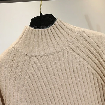 Korėjos Stilius Laisvas Megztinis Moterų Megztinis Atsitiktinis Pusė Golfo ilgomis Rankovėmis Negabaritinių Megztiniai Megztinis Moteriška Džemperiai Perskelti kieta