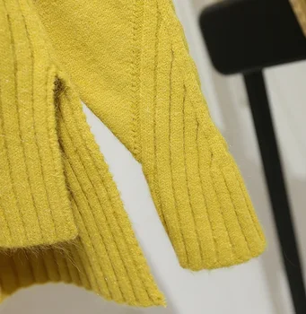 Korėjos Stilius Laisvas Megztinis Moterų Megztinis Atsitiktinis Pusė Golfo ilgomis Rankovėmis Negabaritinių Megztiniai Megztinis Moteriška Džemperiai Perskelti kieta