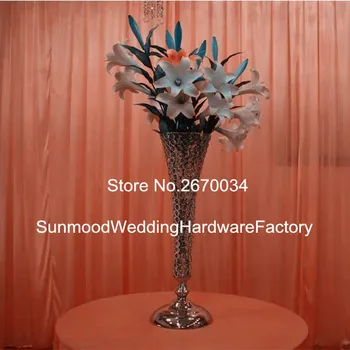 Naujas mados elegantiškas, skaidraus stiklo kristalų aukščio gėlė stovi už vestuvių stalo dekoravimo vestuvių gėlių stovas centerpieces