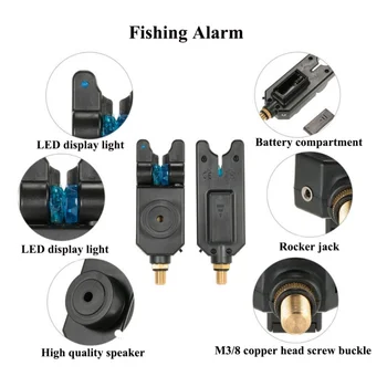 LED Žvejybos Bite Signalas Atsparus Vandeniui Signalizacijos meškere Svingerių Signalizacija Reguliuojamas Tonas Žvejybos Įrankiai