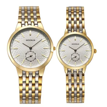WOONUN Garsaus Prekės ženklo Žiūrėti Prabanga Aukso Moterys Vyrai Visiškai Plieno, Kvarcas Ultra Plonas Laikrodžiai Pora Laikrodžių Mados Mėgėjams Laikrodžiai Dovanų