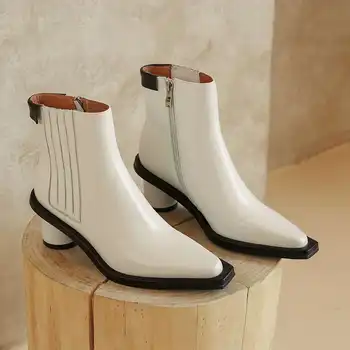 Lenkisen karvės oda mažas kvadratas kojų aukšto kulno žiemos batai office lady kasdien dėvėti paprastas stilius klasikinis spalvos batai L69