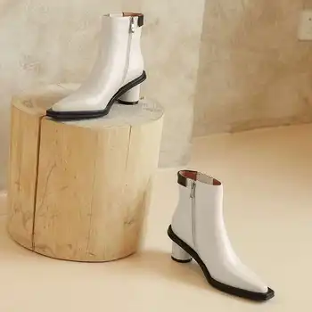 Lenkisen karvės oda mažas kvadratas kojų aukšto kulno žiemos batai office lady kasdien dėvėti paprastas stilius klasikinis spalvos batai L69