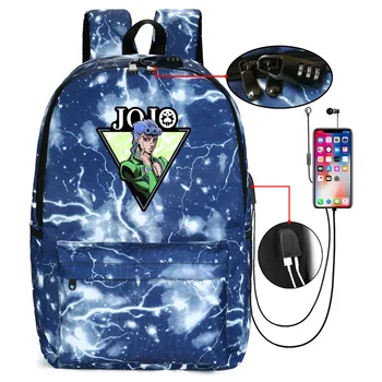 JoJo ' s Bizarre Adventure Anime Mokyklos Krepšiai Nailono Kelionės Bagpack Johnny Joestar USB Įkrovimo Nešiojamojo kompiuterio Kuprinė Kovos Vagystės Kuprinės