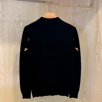 Nekilnojamojo prabanga mens lepal kaklo juoda aukso siuvinėjimai megzti fahsion long sleeve black marškinėliai