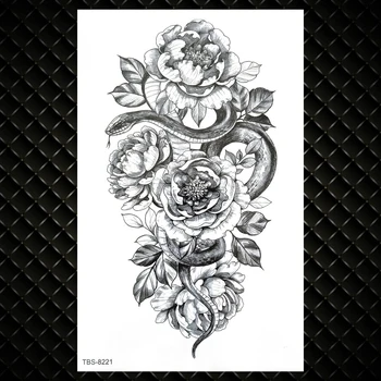 Spalvinga Lotus Laikinos Tatuiruotės Moterys, Merginos Rose Mehndi Gėlių Tatuiruotė Lipdukas Jazminų, Bijūnų Vandeniui Tatoos Kūno Menas Ranka