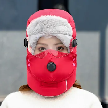 Atoshare Rusijos Skrybėlės Moterims Storas Šiltas Žiemos Sniego Slidinėjimo Kepurė Moteriška Kaukė Vyrų Skrybėlę Juoda Mėlyna Vėjo Ushanka Skrybėlę