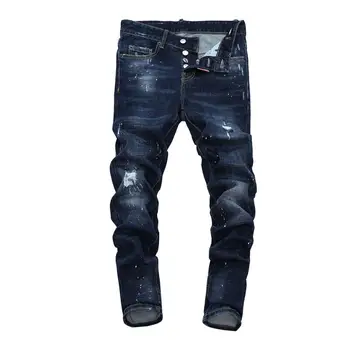 Nauja Europos Style mens dsq ženklo džinsus Vyrams tiesiai džinsinio audinio kelnės, džinsai Plonas Dažų, spausdinimo blue hole užtrauktukas džinsai D2men
