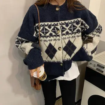 Didelio dydžio moteriški šiltas megztinis rudenį ir žiemą susiuvimo ilgomis rankovėmis megzti megztinis single-breasted megztinis kailis storas