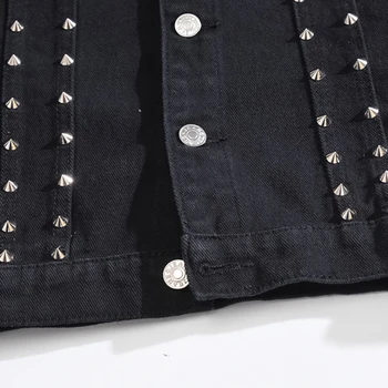 Sokotoo Vyrų kniedės slim fit black džinsinio audinio liemenė Pakraštyje rankovių bako viršuje Liemenė viršutinių drabužių siuvimas