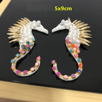 1pair Jūros arklių 3D Rankų darbo kalnų krištolas zawalcowany Lopai drabužių gyvūnams parches Siuvinėjimas, aplikacijos gėlės, dekoratyviniai pleistras