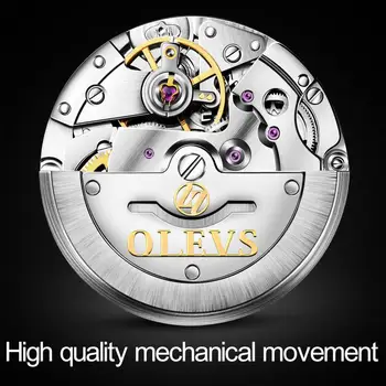 OLEVS Mechaninė Automatinė Vyrai Laikrodžiai, Prabangūs natūralios Odos Viršų Prekės ženklo Laikrodžius Vyrams, Vandeniui Atsitiktinis Reloj Hombres