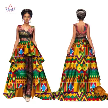 Afrikos Vasaros heidi bazin Elegantiškas Jumpsuits Moterų Maxi Rankovių Romper Ir Ilgai Dashiki Pants Plus Size BRW WY2117