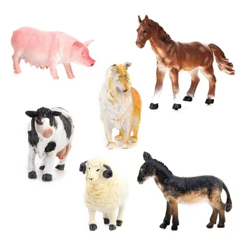 Vaikai Žaislų 6 vnt. ūkinių Gyvūnų Pavyzdį, Kiaulė, Šuo, Karvė, Avis, Arklys, Asilas
