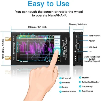 NanoVNA-F UHF Vektoriaus Tinklo Antena, Analizatorius 50-1000MHz 4.3 Colių IPS LCD+RF Demo Kit Nešiojamas Delninis Antenos Analizatorius