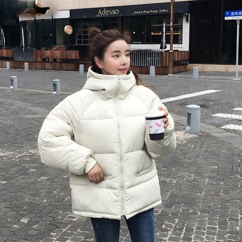 Parkas Moterų Korėjos Madingų Kietas Užtrauktukas Storesnis Žiemos Moteriškų Paprasta Gobtuvu Šiltas Ponios Kišenės Parko Trumpas Stiliaus Atsitiktinis