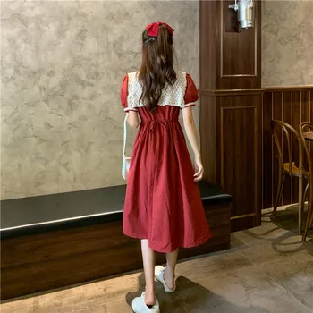 Japonijos Saldus Kawaii Mori Girly Moterų Suknelės 2020 Metų Vasaros Cute Lolita Stiliaus Aikštėje Apykaklės Sluoksniuotos Rankovėmis Raukiniai Ilgas Chalatas, Moteris