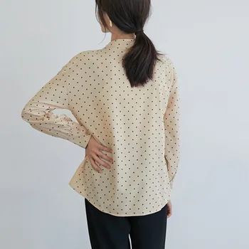 Rudenį Bangos Taško Spausdinti Kontrasto Spalvų Siūlėmis Marškinėliai Moterims ilgomis Rankovėmis Honkongo Stilių, peteliškę Elegantiškas V-kaklo, Palaidinės 6281 50