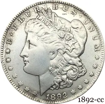 Jungtinių Amerikos valstijų 1892 CC Morgan Vienas Doleris JAV Moneta Laisvė Cupronickel Sidabro Padengtą Dievu Mes tikime, Kopijuoti Monetos