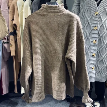 Megztinis moterims Pusiau aukštu kaklu megzti megztinis 2020 m. Rudenį, Žiemos Mados atsitiktinis Palaidų Elastinga, Kieta drabužių didmeninės