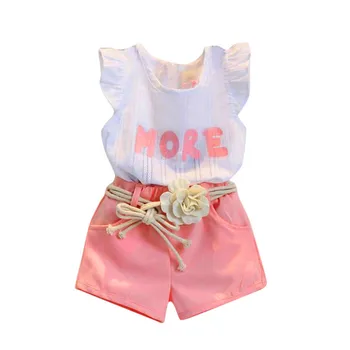 Merginos kostiumas vasaros 2019 nauja Vaikiška Vaikams, Kūdikių Mergaitės Spausdinti Berankoviai Marškinėliai+Šortai+Diržų Komplektus Drabužių Set #4A16