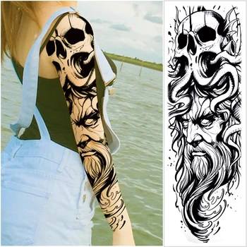 Naujas Pilnas Gėlių Arm Tatuiruotės Lipdukas Skeletas vedlys Laikinai Kojos/Kūno Dažai Vandens Perdavimo Tatuiruotė Rankovėmis moterų tatuiruotės vilkas