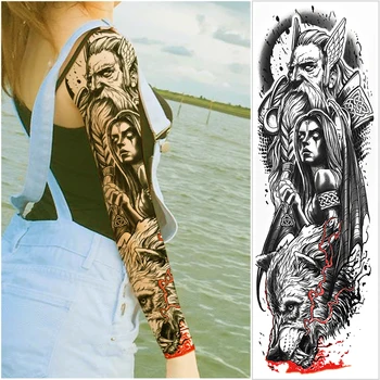 Naujas Pilnas Gėlių Arm Tatuiruotės Lipdukas Skeletas vedlys Laikinai Kojos/Kūno Dažai Vandens Perdavimo Tatuiruotė Rankovėmis moterų tatuiruotės vilkas