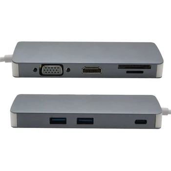 5vnt/lot 8 in 1 Combo USB-C USB 3.1 C Tipo HDMI 4K VGA, RJ45 Lan C Tipo PD įkroviklio Adapterį SD/TF Kortelių Skaitytuvas Centru 