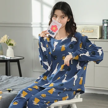BZEL Animacinių filmų Modelis Pijama Mujer Minkštos Medvilnės Sleepwear Moterų Komfortą Pajama Nustatyti Atsitiktinis Namų Drabužiai Pynimas Kelnes Saldus naktiniai drabužiai
