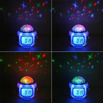 Žadintuvus Naktį Šviesos Projektoriaus Lempa Miegamasis Laikrodis-Žadintuvas Su Muzika Vaikas Kalėdų Dovana, Baltas