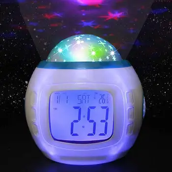 Žadintuvus Naktį Šviesos Projektoriaus Lempa Miegamasis Laikrodis-Žadintuvas Su Muzika Vaikas Kalėdų Dovana, Baltas