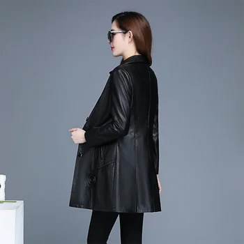 Rudenį, žiemą naujas korėjiečių oda moterų mados vidutinio ilgio atvartas slim pu odos švarkelis, Moterų plius dydis moterų paltas