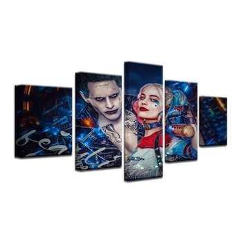5 Skydelis Savižudžių Būrys Joker Su Harley Quinn Modernių Namų Sienų Dekoras Drobė Nuotrauką Meno HD Spausdinti Tapybos Ant Drobės meno Kūriniai